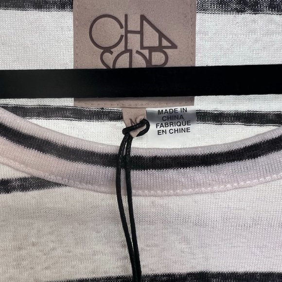 Women's NWT Chaser White with Black Stripes Long Sleeve Top M - Picture 3 of 4